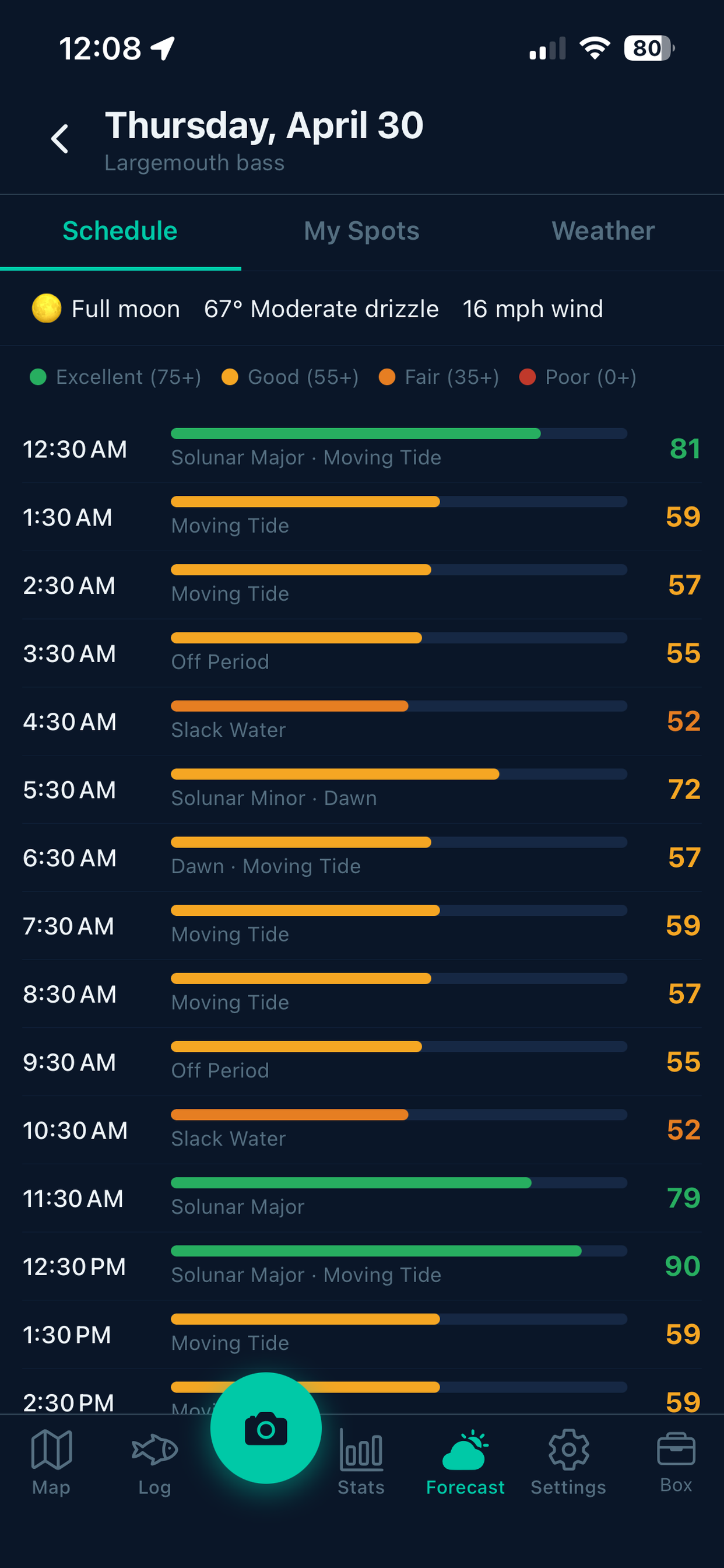 Hourly schedule tab