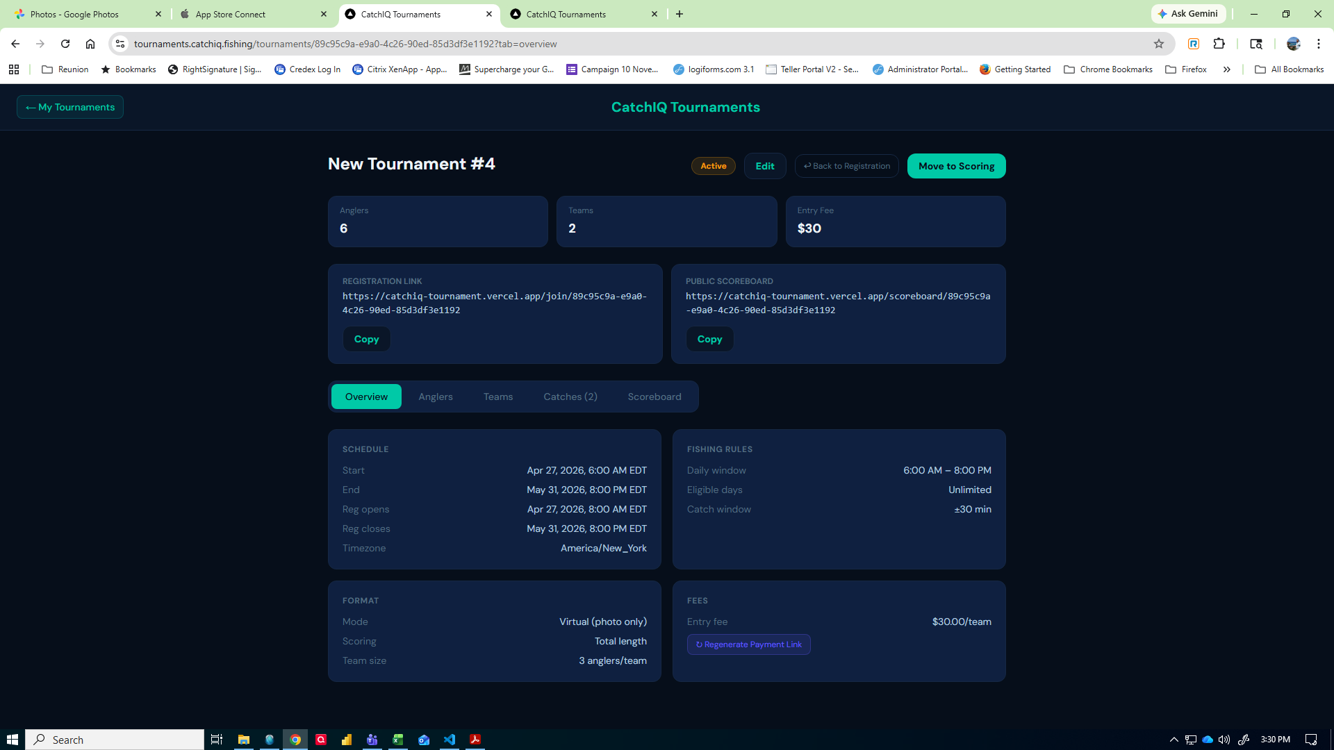 Tournament overview with registration link