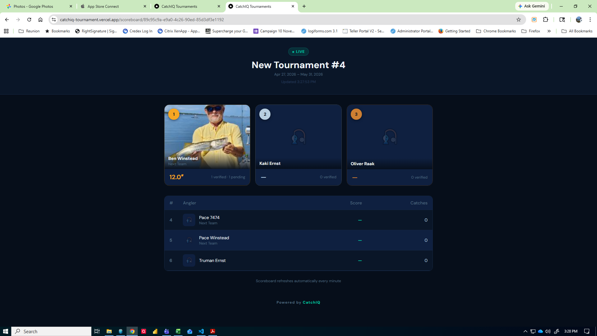 Tournament scoreboard